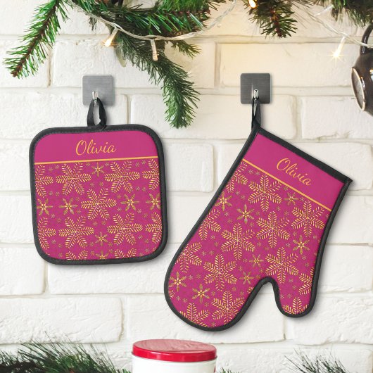Pink and Gold Personalized 鍋つかみ&鍋敷きセット