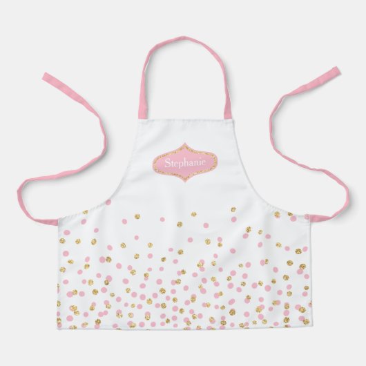 Pink and Gold Polka Dots Personalized Apron エプロン (正面)