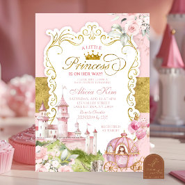 Pink and Gold Royal Princess Baby Shower  招待状