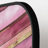 Pink and Gold Rustic Faux Wood Personalized ピックルボールラケット (左詳細)