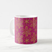 Pink and Gold Snowflakes Christmas Mug with Name コーヒーマグカップ (正面左)
