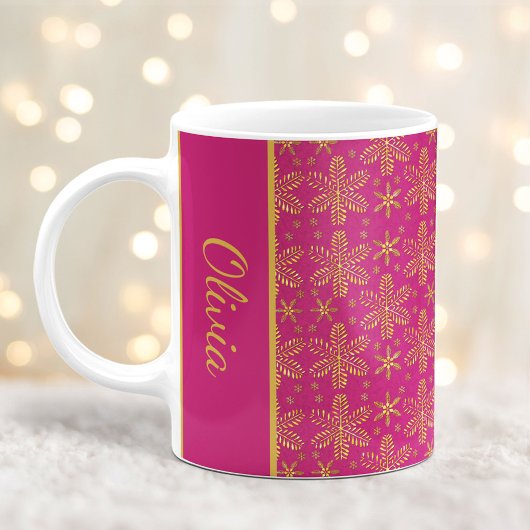 Pink and Gold Snowflakes Christmas Mug with Name コーヒーマグカップ
