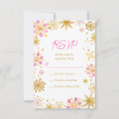 Pink and Gold Snowflakes Winter 出欠カード (正面)