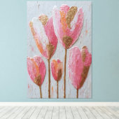 Pink and Gold Tulip Texture Abstract Wall Art キャンバスプリント (インサイチュ (ウッドフロア))