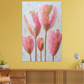 Pink and Gold Tulip Texture Abstract Wall Art キャンバスプリント (インサイチュ (リビング))