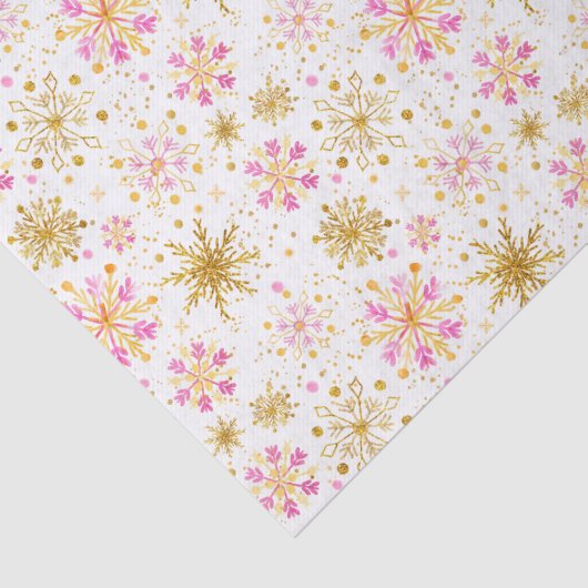 Pink and Gold Winter Snowflakes Pattern 薄葉紙 (詳細)