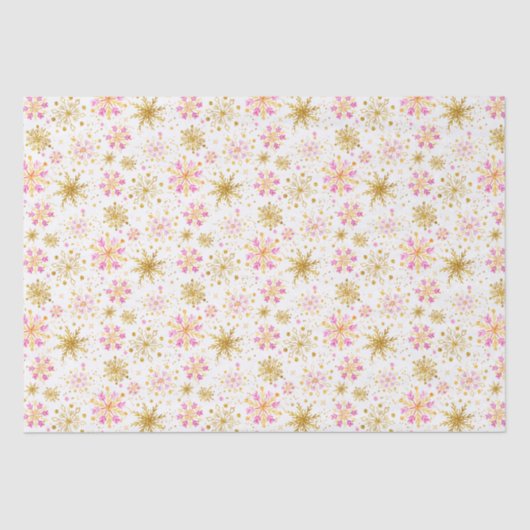 Pink and Gold Winter Snowflakes Pattern 薄葉紙 (正面)
