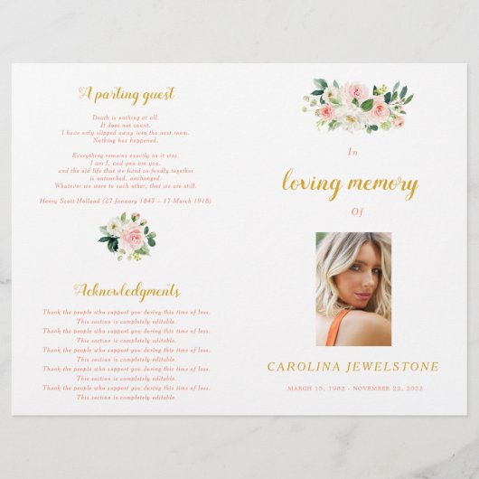 Pink And Gold Woman Celebration Of Life Program (正面)