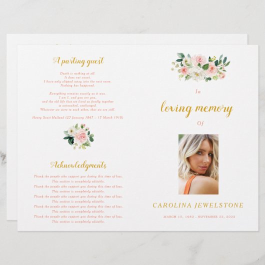 Pink And Gold Woman Celebration Of Life Program (正面/裏面)