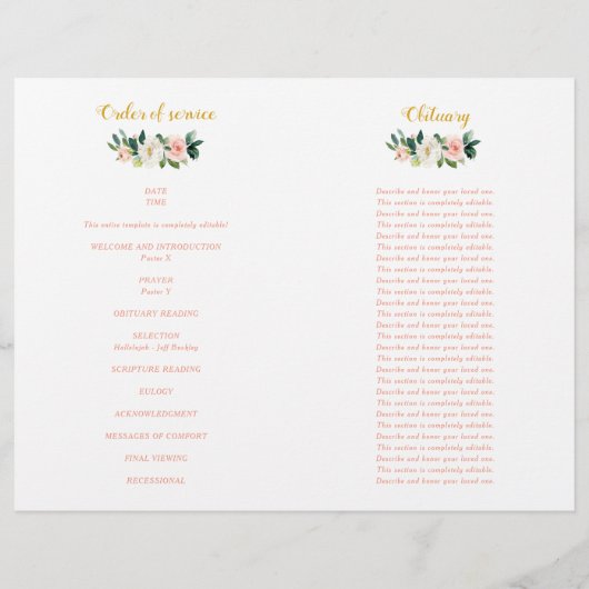 Pink And Gold Woman Celebration Of Life Program (裏面)