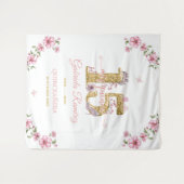 Pink and Golden Mis Quince Quinceañera Backdrop タペストリー (正面(横))