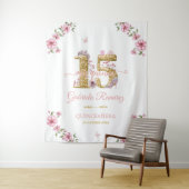 Pink and Golden Mis Quince Quinceañera Backdrop タペストリー (インサイチュ)