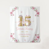 Pink and Golden Mis Quince Quinceañera Backdrop タペストリー (正面)