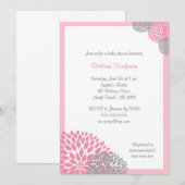 Pink and Gray Dahlia Baby Shower Invitation 招待状 (正面/裏面)