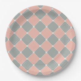 Pink and Gray Diamond Check Pattern ペーパープレート