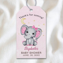 Pink and Gray Elephant Baby Shower Girl ギフトタグ