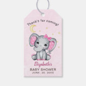 Pink and Gray Elephant Baby Shower Girl ギフトタグ (正面)