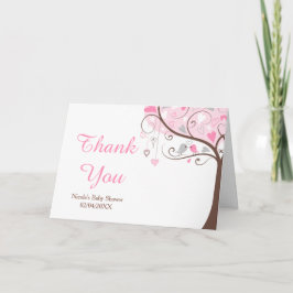 Pink and Gray Floral Bird Baby Shower Thank You サンキューカード