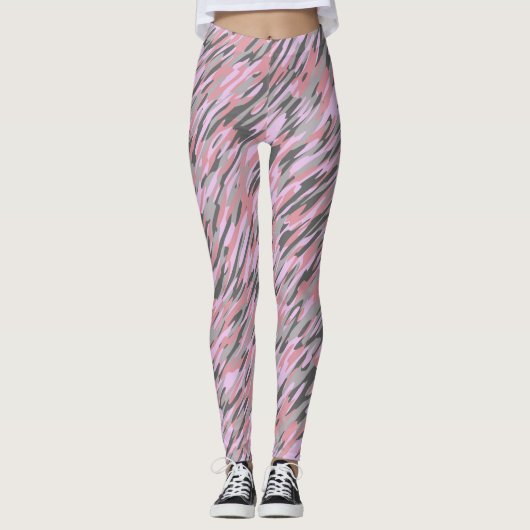 pink and gray green camo abstract レギンス (正面)