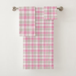 Pink and Gray Plaid Towel Set バスタオルセット