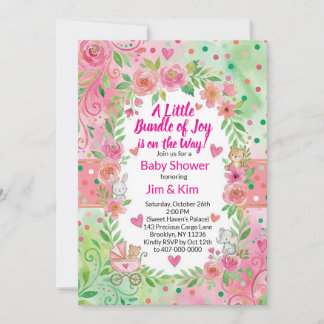 Pink and Green Baby Shower Invitation 招待状