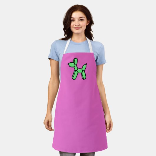 Pink and Green Balloon Dog Apron エプロン (着用した状態)