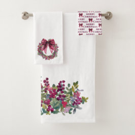 Pink and Green Berry Christmas Towel Set バスタオルセット