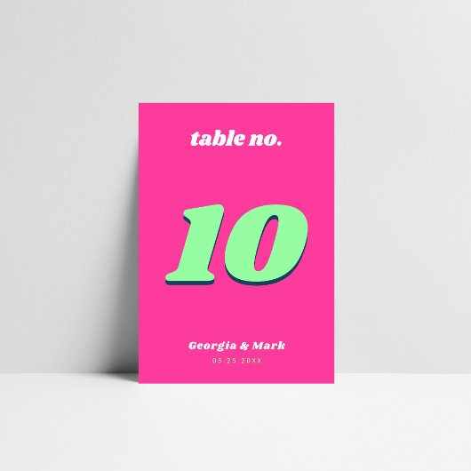 Pink and Green Bold Retro Wedding テーブルナンバー