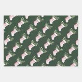 Pink and Green Brushstroke Christmas Flat Wrapping ラッピングペーパーシート (正面2)