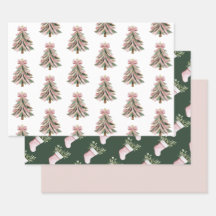 Pink and Green Brushstroke Christmas Flat Wrapping
