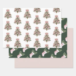 Pink and Green Brushstroke Christmas Flat Wrapping ラッピングペーパーシート