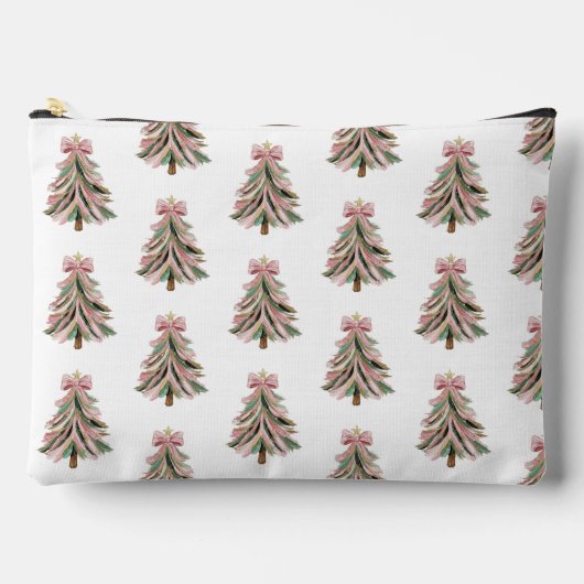 Pink and Green Brushstroke Christmas Print Bag アクセサリーポーチ (正面)