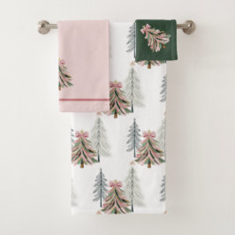 Pink and Green Brushstroke Christmas Tree バスタオルセット