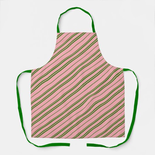 Pink and Green Candy Cane Stripes エプロン (正面)