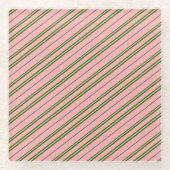 Pink and Green Candy Cane Stripes  ガラスコースター (正面)