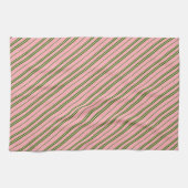 Pink and Green Candy Cane Stripes  キッチンタオル (横)