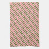 Pink and Green Candy Cane Stripes  キッチンタオル (縦)