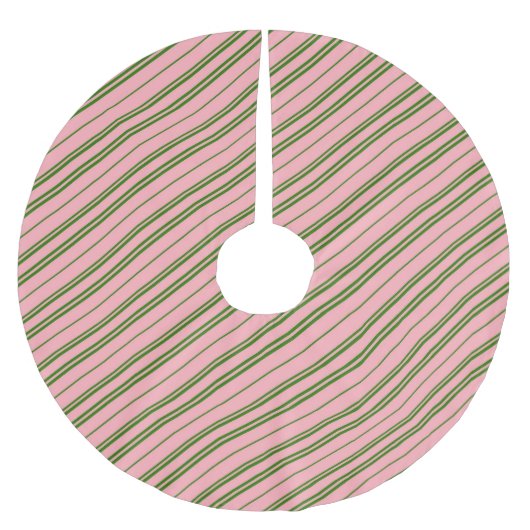 Pink and Green Candy Cane Stripes  ブラッシュドポリエステルツリースカート (正面)