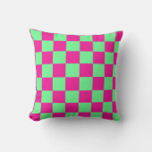 Pink and Green Checkered Print クッション (正面)