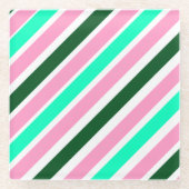 Pink and Green Christmas Candy Stripes ガラスコースター (正面)