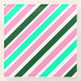 Pink and Green Christmas Candy Stripes  ガラスコースター