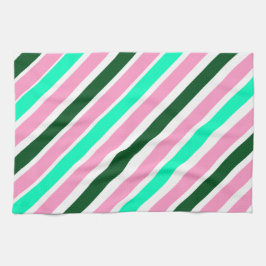 Pink and Green Christmas Candy Stripes  キッチンタオル