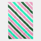 Pink and Green Christmas Candy Stripes キッチンタオル (縦)