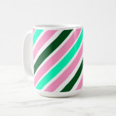 Pink and Green Christmas Candy Stripes コーヒーマグカップ (正面左)