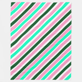 Pink and Green Christmas Candy Stripes  フリースブランケット