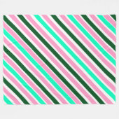 Pink and Green Christmas Candy Stripes  フリースブランケット (正面(横))