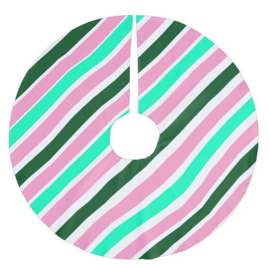Pink and Green Christmas Candy Stripes  ブラッシュドポリエステルツリースカート (正面)