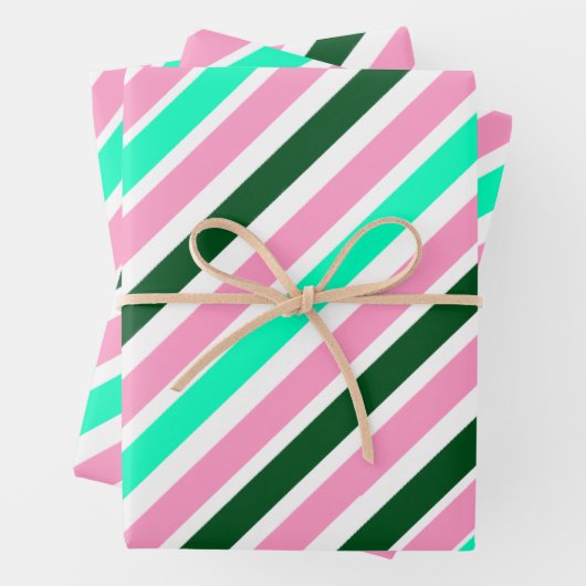 Pink and Green Christmas Candy Stripes ラッピングペーパーシート (インサイチュ)