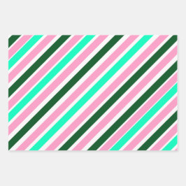 Pink and Green Christmas Candy Stripes  ラッピングペーパーシート
