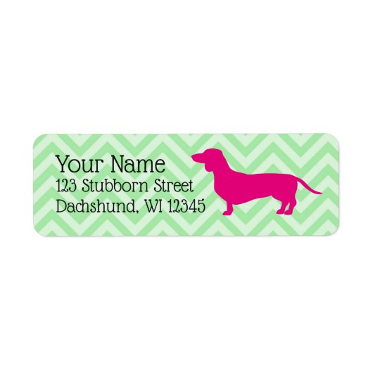 Pink and Green Dachshund Address Lables Lab ラベル (正面)